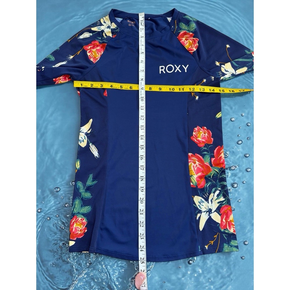 Roxy Blue Floral Solid Long Sleeve Pullover Rashguard Kids Girls Size M 10 - Picture 6 of 8